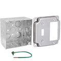 Pack of Box and Cover 4'' Square Electrical Box, One Toggle/One Rocker Switch Exposed Work Cover, Crushed Corners, Welded Construction, Ten 1/2'' and Six TKO Knockouts, Raised Ground, 2-1/8'' Deep - size: Toggle / Rocker