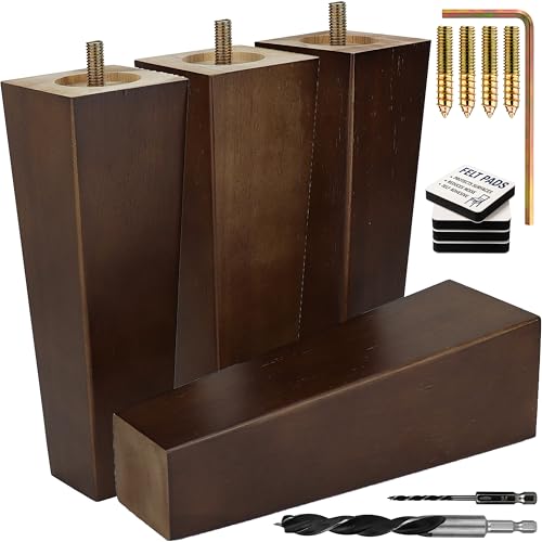 Airy Abode Premium Walnut Square Furniture Legs (Full Install Kit) - Pick Your Size and Color - color: Brown, size: 8 Inches