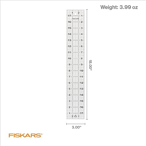 Fiskars 3" x 18" Acrylic Sewing & Quilting Ruler with Gridlines, Clear - size: 3" x 18"