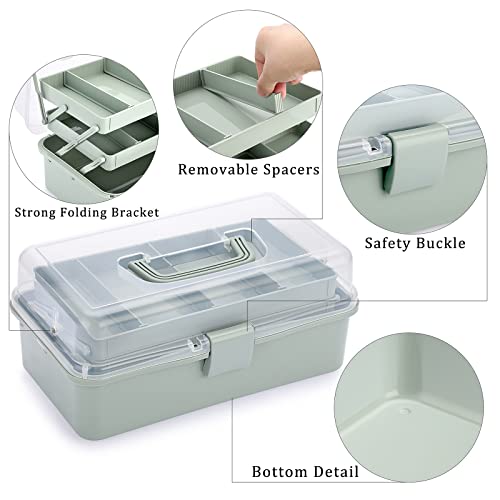 BTSKY 3-Layer Plastic Dividing Storage Box Craft Organizer and Storage - color: Haze Green