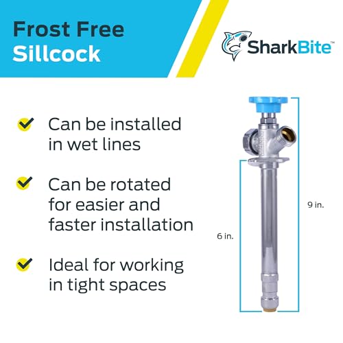 SharkBite 6 Inch Frost Free Sillcock, 1/2 x 3/4 Inch MHT, Push to Connect Brass Plumbing Fitting, PEX Pipe, Copper, CPVC, PE-RT, HDPE, 25744LF - size: 6 in.
