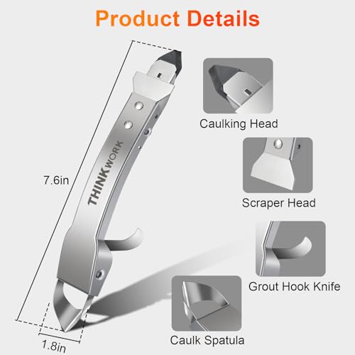 4 in 1 Silicone Caulking Tool Kit, Stainless Steel Caulk Remover Tool | for Various Surfaces, 3 Caulk Fishing Tool, 5 Replaceable Silicone Pads, Protective Gloves, Remove, Apply & Finish Caulk - color: Silver-2