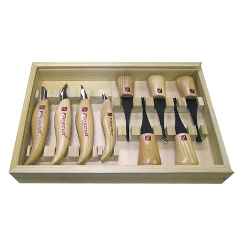Flexcut Wood Carving Tools | Deluxe Palm & Knife Set | Includes 4 Carving Knives and 4 Palm Tools | 1095 High Carbon Steel Blades | Ash Hardwood Handles | KN700 | Made in the U.S.A. - style: Deluxe Palm & Knife Set