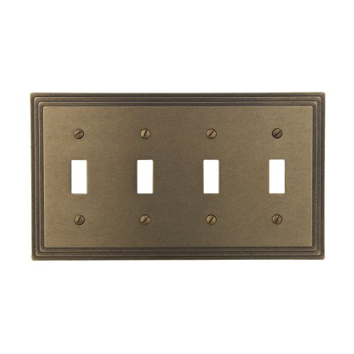 AMERELLE 84T4RB Steps Quadruple Toggle Cast Metal Wallplate in Rustic Brass - color: Rustic Brass, size: 4 Toggle
