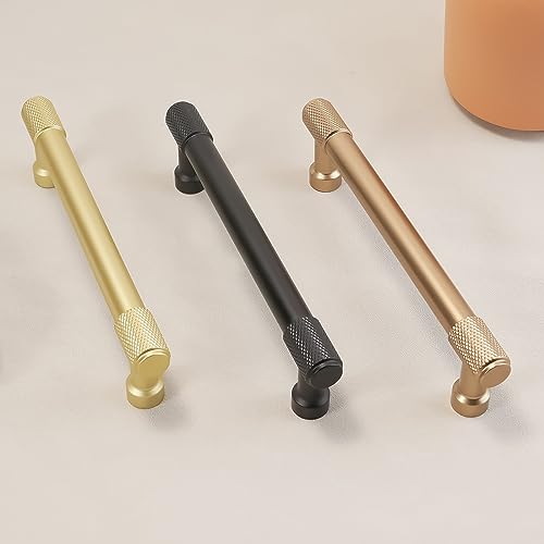 10 Pack 7Inch(177mm) Brushed Brass Kitchen Cabinet Handles Knurled Cabinet Pulls Gold Drawer Pulls Cabinet Hardware Kitchen Handles Drawer Pulls Dresser Handles - color: Brushed Brass, size: 7" Hole Center