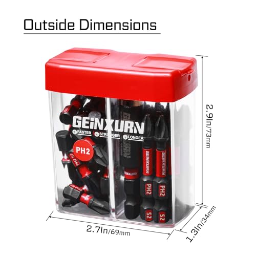 Geinxurn Impact #2 Phillips Screwdriver Bits Set,43 Pcs Magnetic PH2(1" and 2") S2 Steel Driver Bits with Storage Colorful Box - color: Ph2, size: 1"2"-43PCS