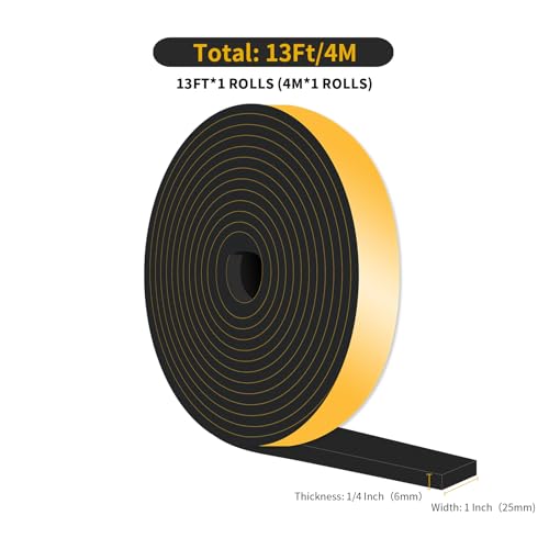 Foam Weather Stripping Tape,High Density CR,1 in x 1/4 in x 13Ft - color: Black, size: 1 in x 1/4 in x 13 ft