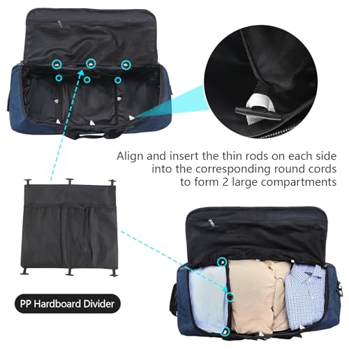 110L Expandable to 140L 32” Foldable Oxford Soft-Sided Rolling Duffle Bag with 2 Heavy-Duty Wheels,2 Large Compartments,Adjustable Shoulder Strap and Attached Organizer Pouch,Navy Blue - color: Navy Blue