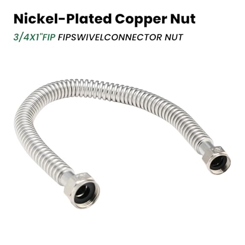 24inch Stainless Steel Corrugated Water Heater Connector Flexible for Female Iron Water Pipes Fitting, 3/4" FIP x 1" FIP, 24" Length (2 Packs) - style: 24"/ 3/4x1"FIP