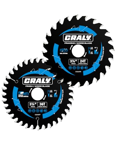 CRALY 3-3/8 Inch 24&36 Teeth Wood Cutting Framing/Fine Finish Circular Saw Blade, 15mm Arbor, Carbide Tipped, Thin Kerf, Black Ice™, for Plywood, MDF, OSB, Laminated, 2-Pack(C032436-2) - size: 3-3/8 inch, 0.591 inch arbor, 24&36T