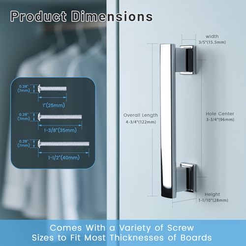 KNOBWELL 6 Pack Polished Chrome Solid Cabinet Pulls 3-3/4 Inch(96mm) Hole Center Kitchen Cabinet Handles,Cabinet Hardware for Cupboard Drawer Pulls - color: Polished Chrome, size: Hole Center：3-3/4 inch（96mm）