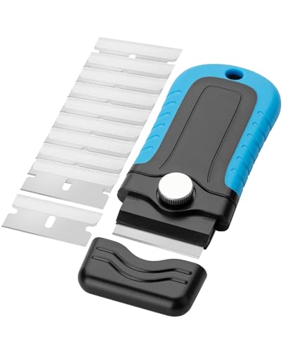 Bates- Razor Blade Scraper, Blue, Locking Razor Scraper Set with 10 Extra Stainless Steel Blades, Window Scraper, Scraper Tool, Glass Scraper, Scraper Blades, Paint Scraper Blade Scraper for Cleaning - color: Blue