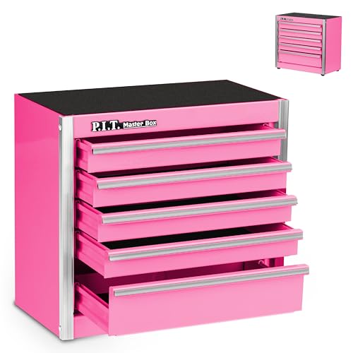 P.I.T. Mini Tool Box,Small Metal Toolbox Organizer with 5 Drawers,Pink | 8.6"W X 4.6"D Cute Size,Q235 Steel,Magnetic Locking Mechanism,PVC Drawer Liners - color: Pink, size: 5-Drawer