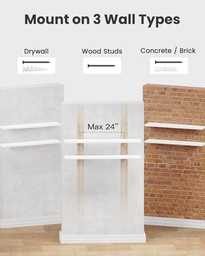 Amada 47 Inch Floating Shelves with Invisible Brackets, Set of 2, White | Wall Shelves with Hidden Bracket, Solid MDF Wood, 22 lbs Max Load per Shelf, Easy to Assemble, Multi-Wall Compatible - color: White, size: 47 inches