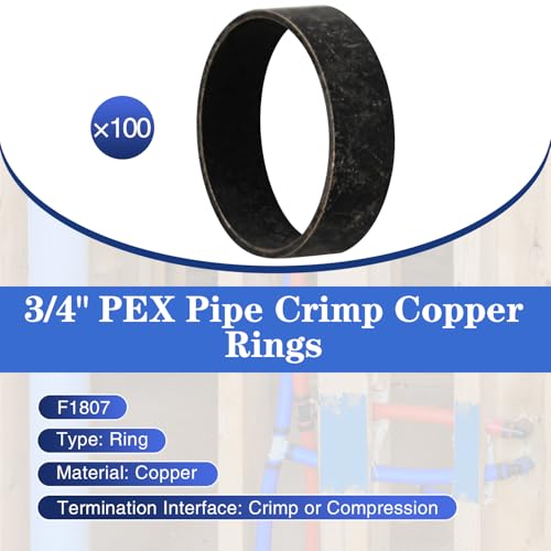 100 Pack 3/4" PEX Copper Crimp Rings - size: 3/4“ × 100pcs