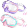 Seago Kids Swim Goggles with Nose Cover 2 Pack for 3-14 Anti-Fog Clear View - color: Pink Green & Pink Purple