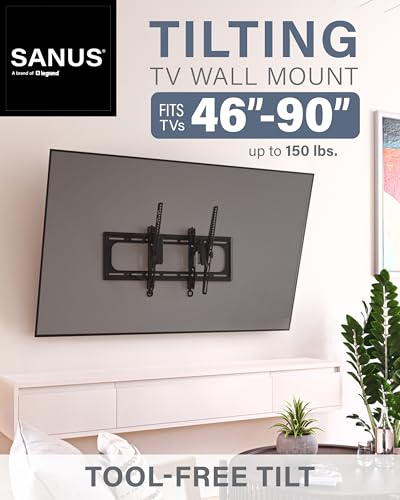 SANUS Tilting TV Wall Mount for 46" - 90” TVs or 150lbs - Premium Tilt Mount w/Universal Fit - Smooth 5.7" Extension Allows for Cable Management - Includes Hardware & Drill Template for Easy Install