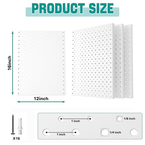 EVERHANGER Metal Pegboard Panels, Heavy Duty Pegboard Wall Organizer - color: White, size: 4pack 12"X16"