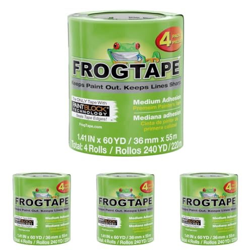 FrogTape Multi-Surface Painters Tape with PAINTBLOCK,1.5 Inch Wide (1.41 in. x 60 Yds),Medium Adhesion,Green,4 Rolls (240660),(Pack of 4) - size: 4 Rolls, 1.41" x 60 Yds (Pack of 4)