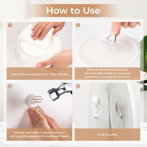 Bilillo 20 Pack Invisible Adhesive Wall Plate Hangers, 2.3 Inch Plastic Plate Holders for Decorative Plates, Photo Frames, and Wall Art Display - style: 20 Pack