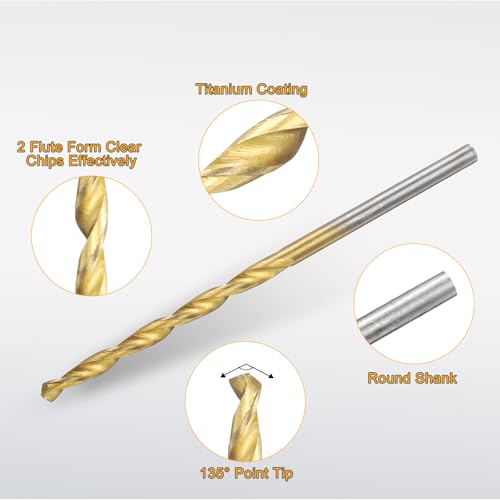 uxcell 12pcs Titanium Twist Drill Bit 3/32" Drilling Dia High Speed Steel Drills for Hardened Metal, Stainless Steel, Cast Iron, Wood, Plastic - size: 3/32 inch