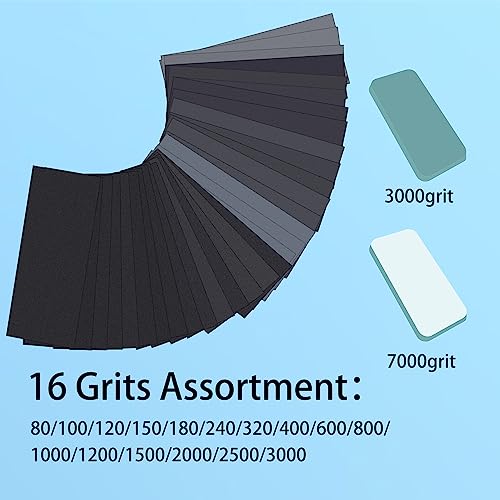 3-in-1 Wet Dry Sandpaper Set,48 Sheets of 80 to 3000 Grit Sand Paper | Comes with 1 Sandpaper Holder and 2 Sponges Sanding Block for Wood Furniture Finishing Metal Automotive Sanding Polishing - style: sandpaper-48 pcs