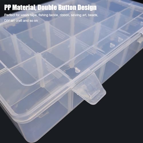 2 Pcs Large 15 Grids Plastic Organizer Box Clear Storage Container with Adjustable Dividers for Beads, Washi Tapes, Art DIY Crafts, Jewelry, Fishing Tackle, Component and Small Parts - color: 2 Pcs 15 Grids Large