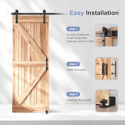 EaseLife 5.5 FT Sliding Barn Door Track and Handle Hardware Kit, Straight Pulley,Slide Smoothly Quietly,Easy Install (5.5FT Track Kit for 30"~33" Wide Single Door) - size: 5.5 FT-Single Door Kit