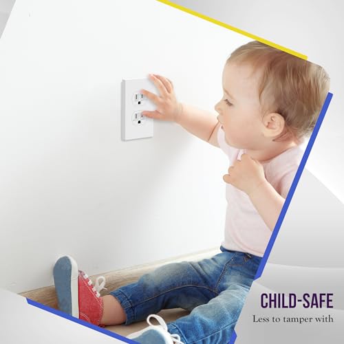 ENERLITES Screwless Duplex Wall Plate Covers, Child Safe Receptacle Outlet Covers, Size 1-Gang 4.68"x 2.93",Unbreakable Polycarbonate Thermoplastic,SI8821-W-10PCS,Glossy, White, 10 Pack - color: White, size: Screwless