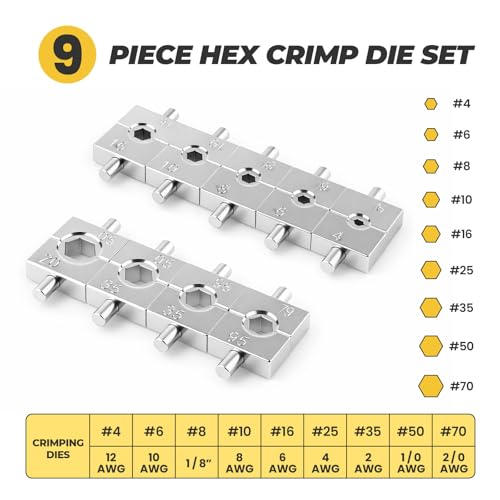 Hydraulic Crimping Tool 10 Tons – Wire Crimper for Battery Cables, Cable Crimping Tool with 9 Dies, Hydraulic Crimper Kit for Wire Rope & Ring Terminals