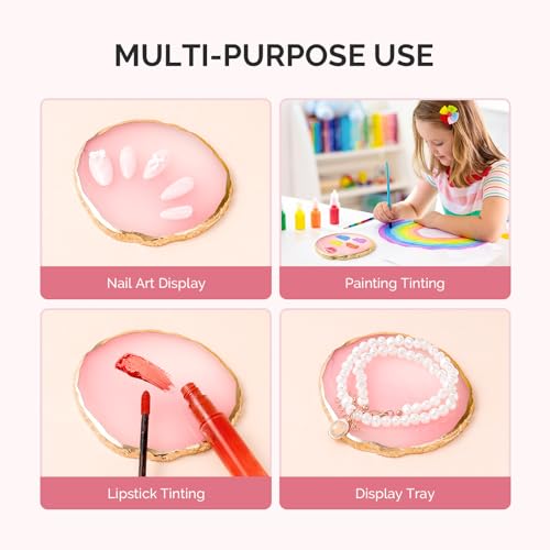 MelodySusie 1PC Round Resin Nail Art Palette with Mixing Spatula Pink - color: Pink Round With Spatula
