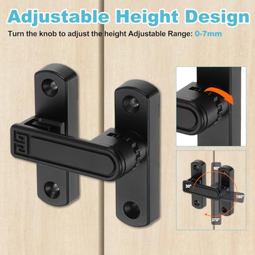 uxcell 2Pcs Barn Door Lock, Zinc Alloy 90/180 Degree Flip Gate Latches, Adjustable Security Sliding Door Latch Lock with Screws for Cabinet, Bathroom, Window, Garden, Black with Sticker - color: Black