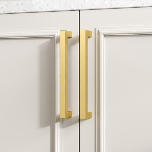 Goldenwarm 5 Pack 3-3/4 in Gold Cabinet Handles Square Drawer Pulls - color: Gold, size: 3 3/4 Inch Hole Center