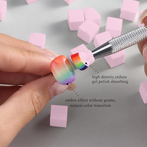 Fcozpjk 100Pcs Soft Nail Sponges for Ombre & 6Pcs Wedge Sponges Aura Nails - color: Pink
