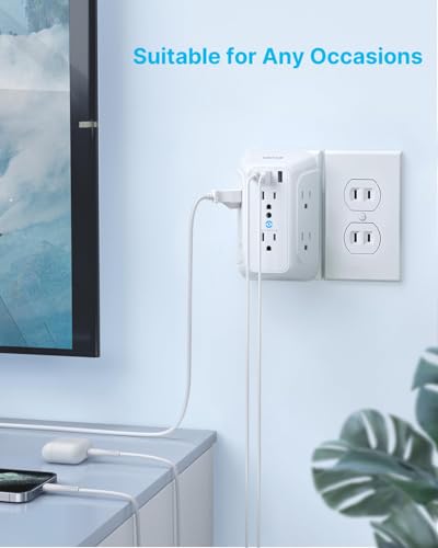 VINTAR 2 Prong to 3 Prong Outlet Adapter, 6 Outlet Extender with 3USB Ports - style: A4: 1 Pack - 6AC+2A1C