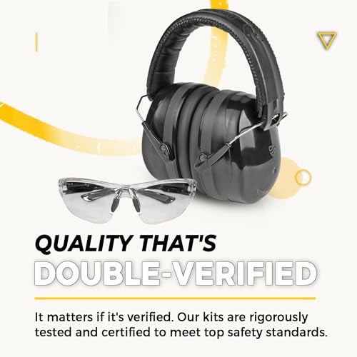 TradeSmart Shooting Ear Protection for Gun Range, NRR 28 Earmuffs & Eyewear - color: Clear Glasses - Grey