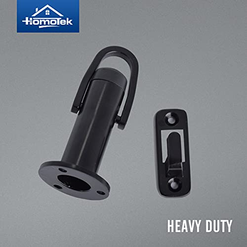 HOMOTEK Heavy Duty Latch Hook Stop Windproof,Door Holder Stopper with Sound Dampening Rubber Bumper Wall Mounted, Black, 1 Pack - color: Brushed Black, size: 1 Pack