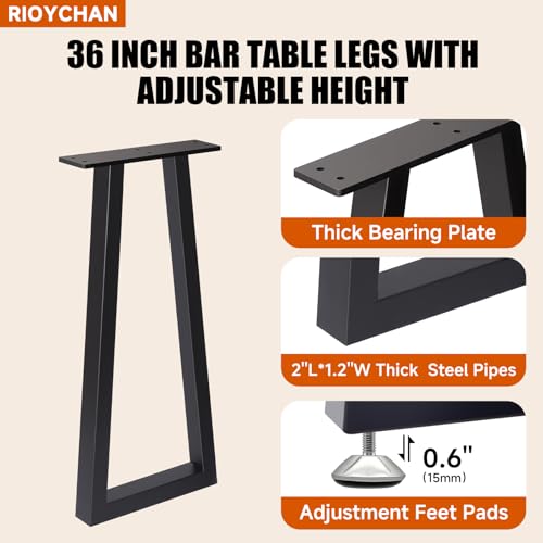 36 Inch Metal Bar Table Legs Trapezoid, Heavy Duty Industrial Style Counter Height Table Legs with Adjustable Feet Pads, DIY Kitchen Island Standing Desk, Set of 2, Black - size: H36" T