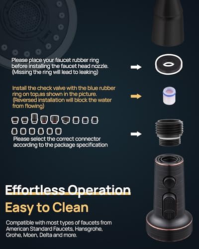 J-HVA Pull Down Kitchen Faucet Sprayer Head Replacement, Oil Rubbed Bronze | 3 Function, 15 adapters, Pull Out Sink Sprayer Replacement Nozzle Part, Kitchen Faucet Head Hose Spray Tap Spout - color: Oil Rubbed Bronze