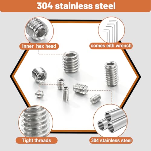 101-Pcs Metric Set Screw Assortment Kit, 304 Stainless Steel, M3-M8 - color: Silver-Metric-101 Pcs