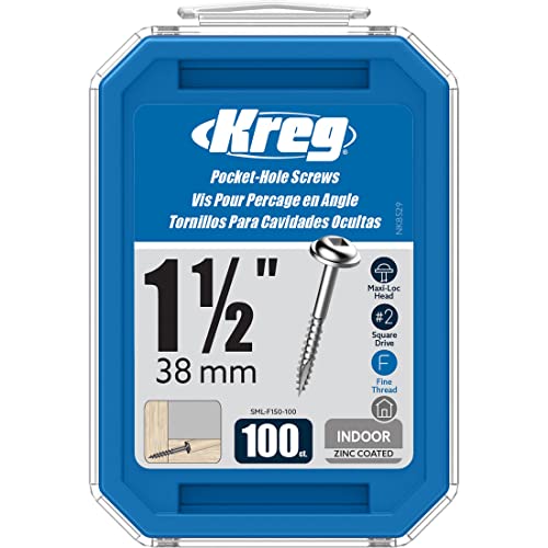 Kreg Zinc Pocket-Hole Screws - SML-F150-100 - 1-1/2 Inch - Fine Thread - Maxi-Loc Head - Indoor - 100 Count