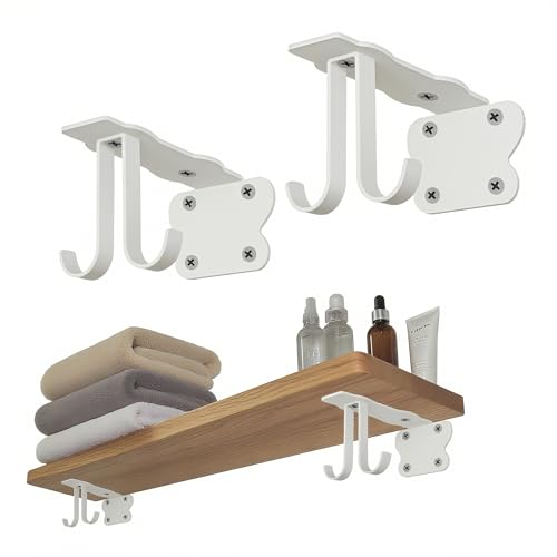 SOGAL 5 Inch Shelf Brackets with 4 Hooks, White Floating Shelf Bracket Invisible Supports 4 Pack - color: White, size: 5 Inch