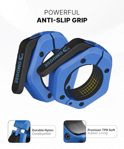 DMoose Fitness Barbell Clips 2 Inch (Pair) - Quick Release Olympic Barbell Clamps & Collars with Anti Slip TPR Grip for Secure Weightlifting and Powerlifting - Weight Clips for Bars at Home or Gym - color: Navy, style: Magnetic
