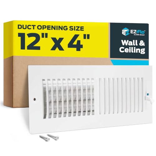EZ-FLO 12 x 4 Inch (Duct Opening) Air Vent Cover for Wall or Ceiling, Two-Way Ventilation Register, Solid Steel HVAC Register Cover, White, 61611 - size: 12 in. x 4 in.