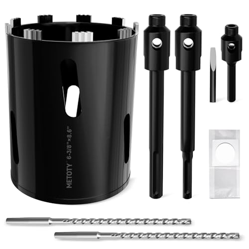 Diamond Core Drill Bit 6-3/8"(162mm) with Pilot Bit & Adapters (SDS Plus & Hex) – Upgraded Welded Segments, 8.6" Depth – for Concrete, Solid Brick, Hollow Brick, Masonry & More - size: (6-3/8"/162mm)