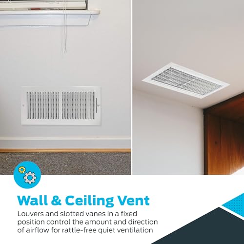 EZ-FLO 14 x 6 Inch (Duct Opening) Air Vent Cover for Wall or Ceiling, Two-Way Ventilation Register, Solid Steel HVAC Register Cover, White, 61613 - size: 14 in. x 6 in.