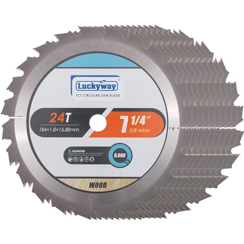 Luckyway 7 1/4 Inch Circular Saw Blade 10-Pack, 24T (Tungsten Carbide Tipped) for Framing with 5/8 Inch Arbor TCT Saw Blade for Cutting Wood