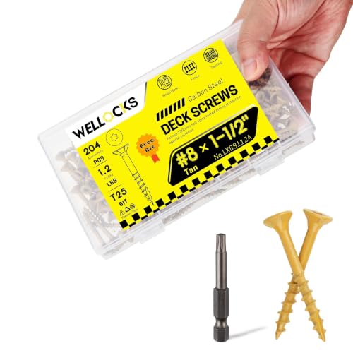 WELLOCKS #8 x 1-1/2 in Tan Deck Screws, 204 PCS with T25 Bit - size: #8×1-1/2", style: 1.2LBS Tan