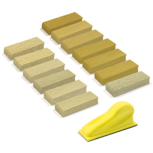 ZEHIQ 3.5"x1" Detail Hand Sanding Block and 130Pcs Sandpaper Assortment - style: Gold Sandpaper 130pcs + Sander