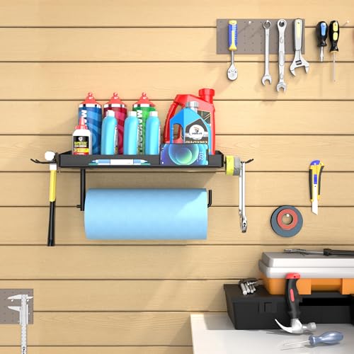 SUNTECH Garage Paper Towel Holder with Shelf, Wall-Mount (Black) - color: Black, size: 12.8-inch